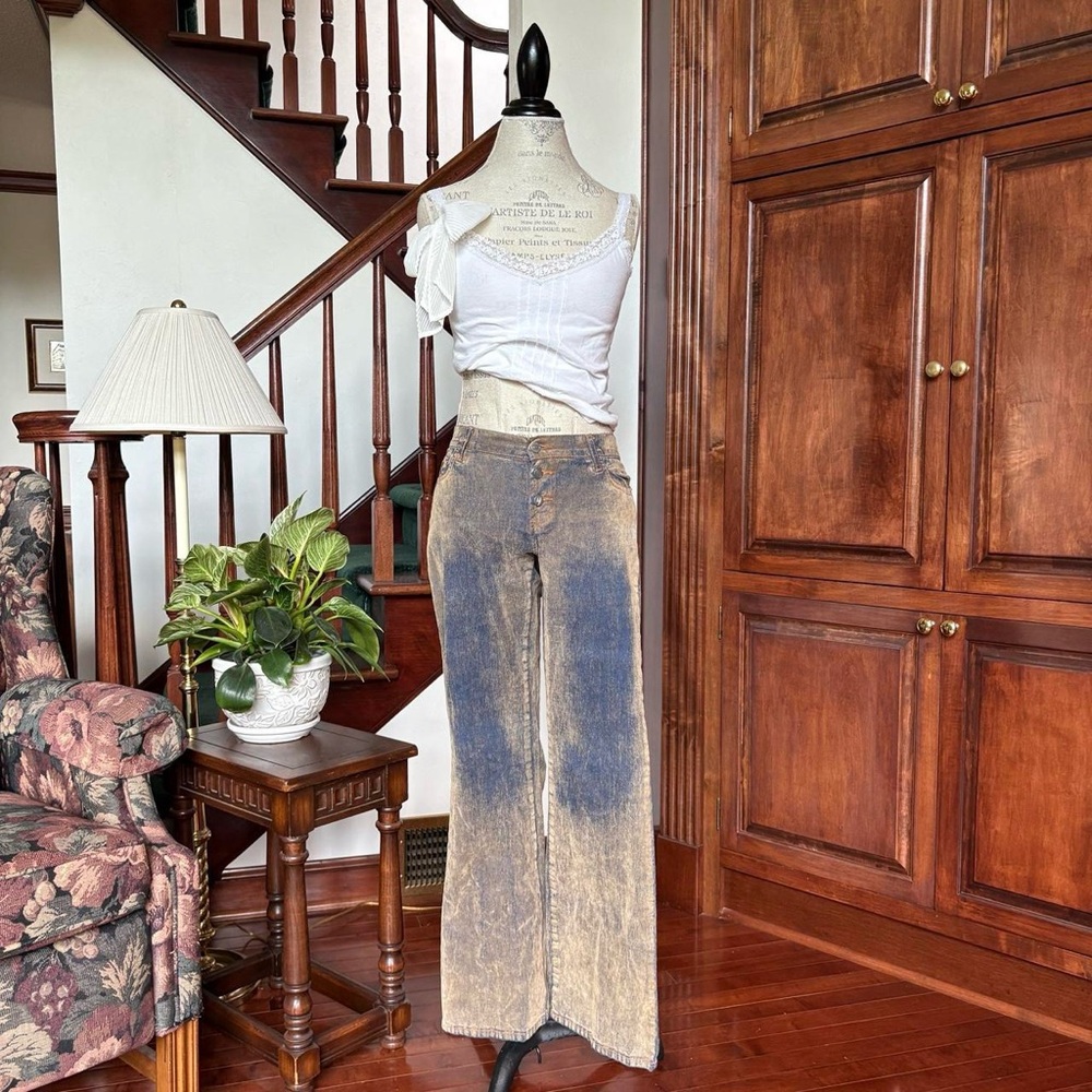 Y2k Bongo Jeans Western Suede Denim Brown Blue Designer Flare Boot Cut